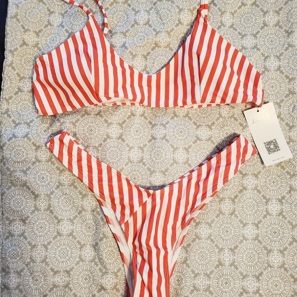Orange and White Striped Bikini